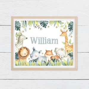 Custom Name Safari Jungle Nursery Wall art DIGITAL Safari Jungle Animal Theme Watercolor, Safari Name Printable Personalized