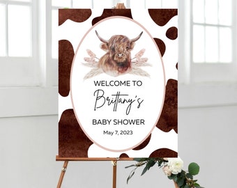 Cow welcome sign printable, highland cow baby shower, Boho Holy Cow Welcome Poster, Gender Neutral Holy Cow Welcome Printable