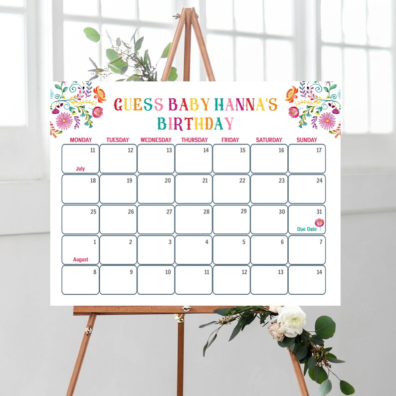 Due Date Calendar Fiesta Due Date Calendar Game Guess Baby Etsy