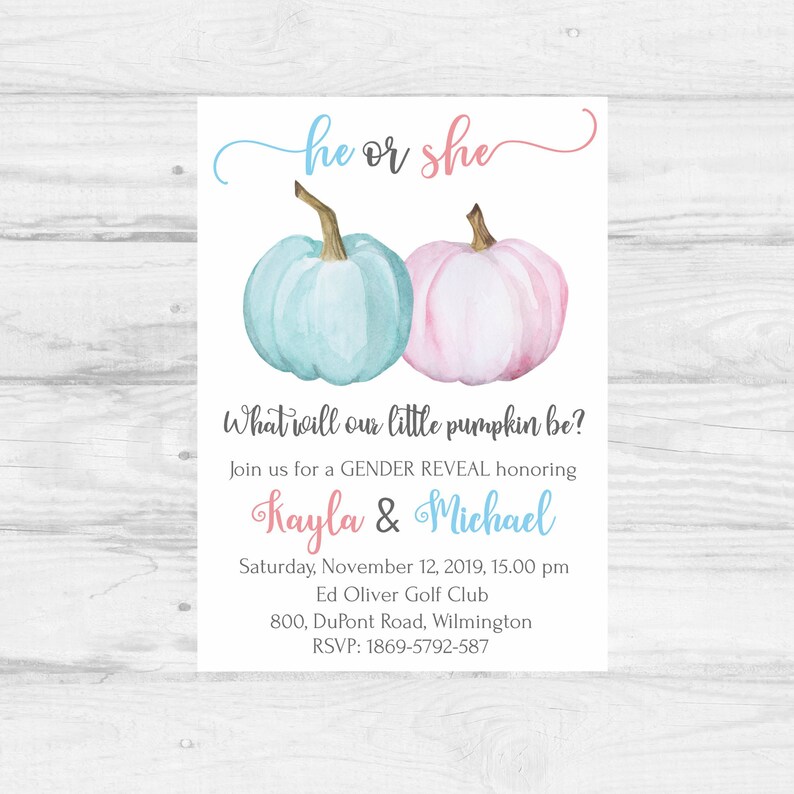 Little Pumpkin Gender Reveal Invitation PRINTABLE Baby Gender Etsy