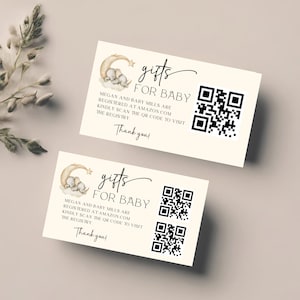Baby-Geschenk-Registrierungskarte mit QR-Code, Elefanten-Babyparty-Registrierung, bearbeitbare Canva-Kartenvorlage, QR-Code-Karte, Babyparty-Einlage