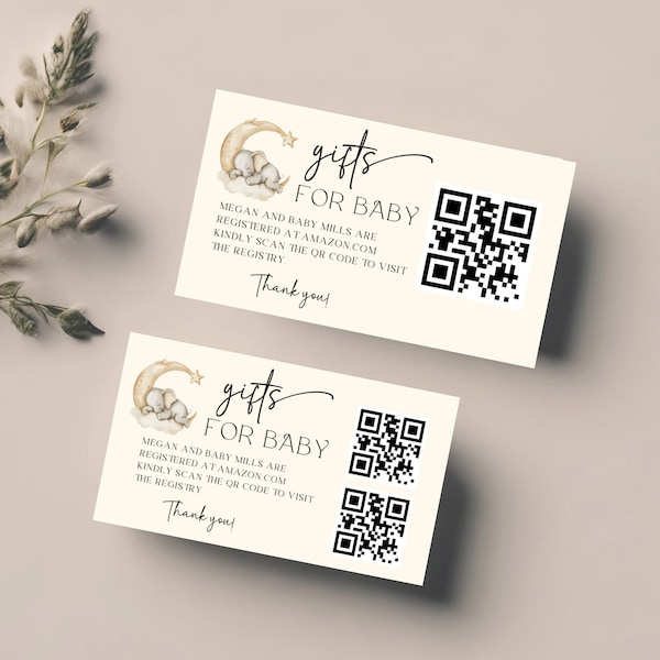 Baby Gift Registry Card With QR Code, Elephant Baby Shower Registry, Editable Canva Card Template, QR Code Card, Baby Shower Insert