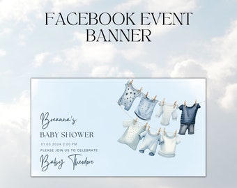 Editable Boy Baby Shower Facebook Event Cover – Clothesline Design (Digital Download)
