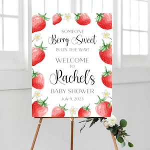 Cartello di benvenuto alla fragola, cartello di benvenuto per baby shower dolce alle bacche STAMPABILE, baby shower estivo, decorazioni alla fragola, file stampabile