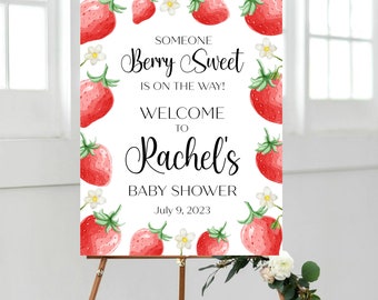Cartello di benvenuto per baby shower alle fragole: stampabile con dolci frutti di bosco