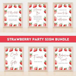 Ensemble d'enseignes aux fraises, enseignes modifiables de table de baby shower, enseignes de table de baby shower aux baies, faveurs, boissons, nourriture, cadeaux, friandise, livre d'or