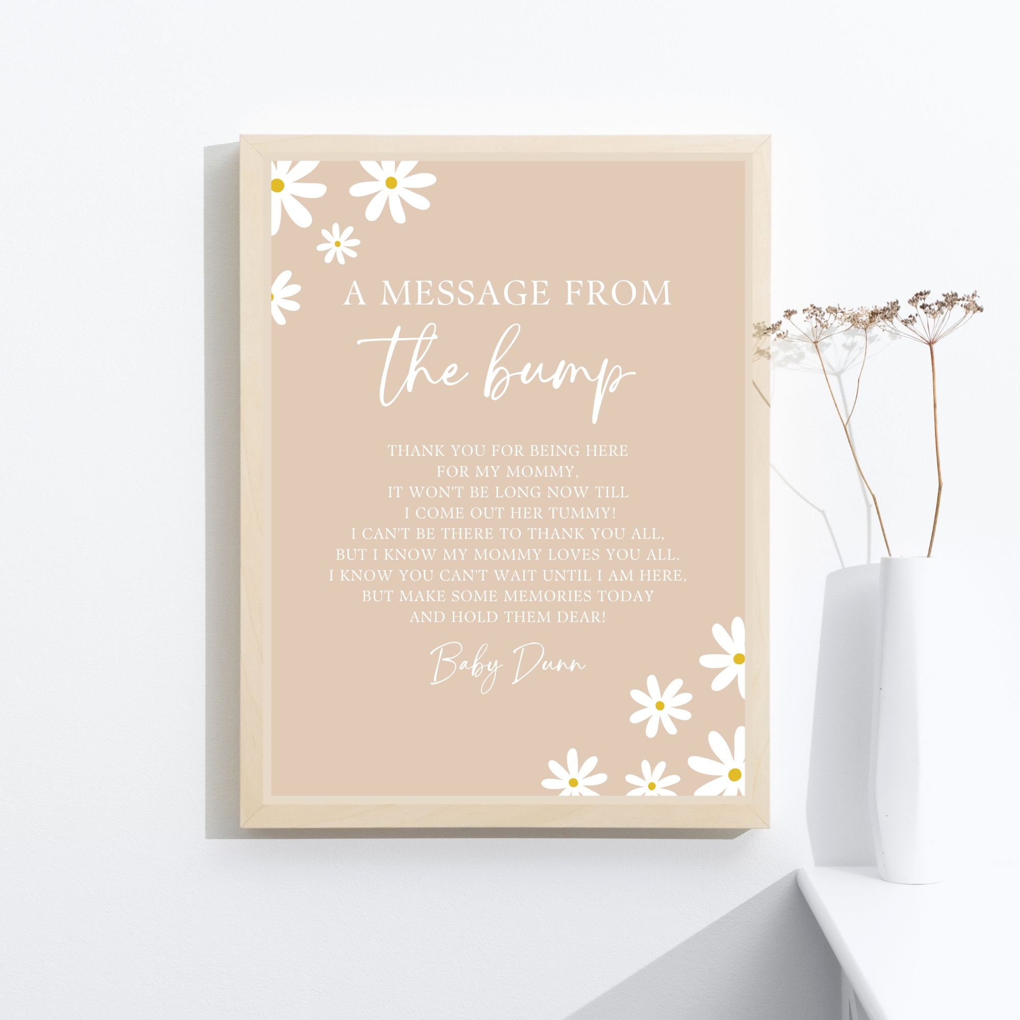 Boho Floral Daisy 'message From the Bump' Sign (editable Digital File ...