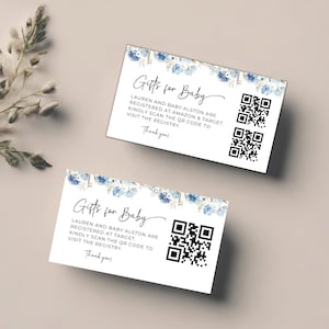 Baby cadeau registratiekaart met QR-code, baby in bloei baby shower register, bewerkbare Canva-kaartsjabloon, QR-codekaart, babyshower invoegen