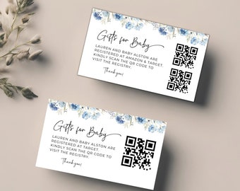 Baby Gift Registry Card With QR Code, Baby in Bloom Baby Shower Registry, Editable Canva Card Template, QR Code Card, Baby Shower Insert