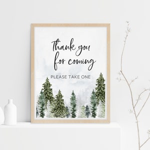 Grazie per essere venuti, cartello per baby shower a forma di montagna, Forest Mountain, per favore prendine uno, cartello digitale stampabile, DOWNLOAD IMMEDIATO