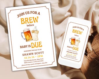 Diaper Party Invite, Printable Join us for a brew, Evite Beer Diaper Party Invitation, Editable Brews and Bottles Men&#39;s Baby is brewing