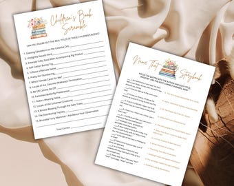 Floral Storybook Baby Shower Games: Book Scramble, Name That Book (Printable)
