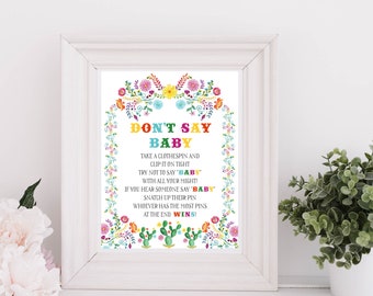 Fiesta Don't Say Baby Sign, DIGITAL Mexican Fiesta Party Sign Printable, Fiesta Table Sign, Clothespin Game Sign INSTANT DOWNLOAD