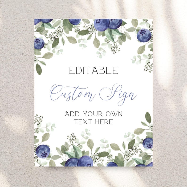 Blueberry Baby Shower Sign Template: Editable Berry Design (5x7 & 8x10 ...