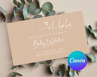 EDITABLE boho gender neutral Baby Shower Facebook Neutral Tones Event Cover Template, Oh baby Shower Facebook Event Header - Editable Canva