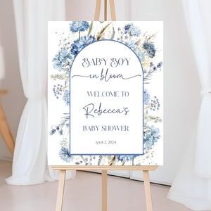 Cartello di benvenuto con fiori selvatici in fiore, cartello con fiori selvatici blu polvere, cartello con bambino in fiore, cartello per doccia, DIGITALE, decorazione da parete con bambino in fiore