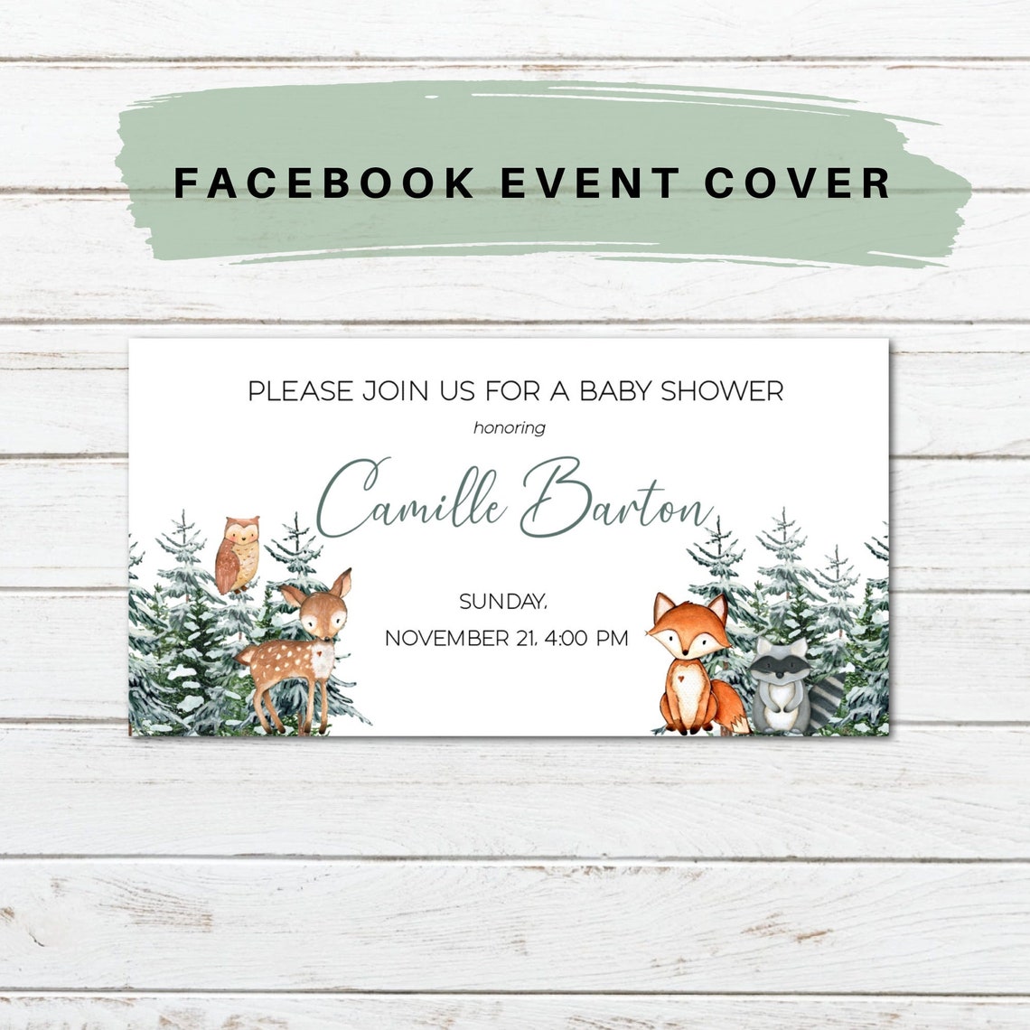 EDITABLE Baby Shower Facebook Event Cover Photo Winter Etsy