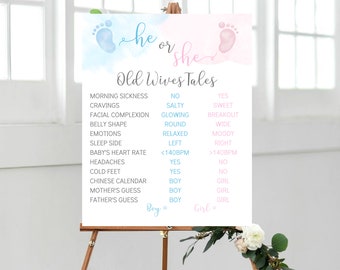 Old wives tale for gender reveal, Baby footprint reveal game, Footprint Girl or Boy gender reveal, Mom to be Old Wives Tale Printable Sign