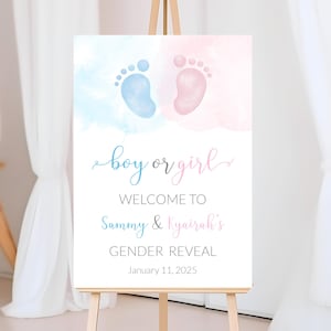 Footprint Gender Reveal Welcome Sign: Blue & Pink (Printable)