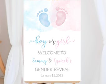 Footprint Gender Reveal Welcome Sign: Blue & Pink (Printable)