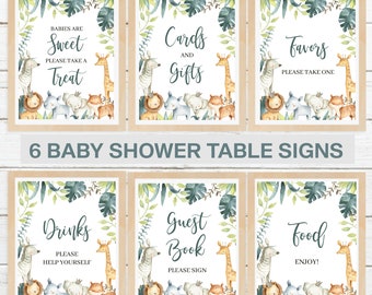 Jungle Safari Baby Shower Signs: 6 Table Sign Bundle (Digital Download)