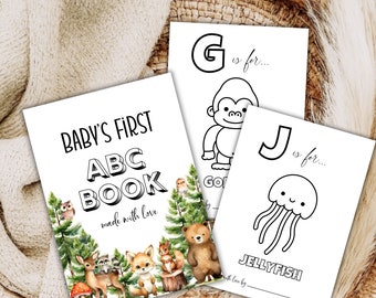 Woodland ABC Coloring Book: Baby Shower Guest Book Alternative (Digital Download)