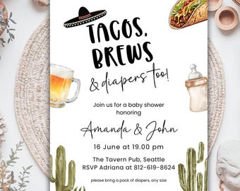 Tacos Brews Diapers Too Baby Shower Invitation (Printable & Mobile)