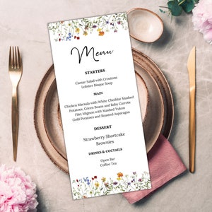 Szablon menu na baby shower, każde wydarzenie, szablon menu z polnych kwiatów, baby in bloom shower, kwiatowy prysznic, Edytuj w Canva