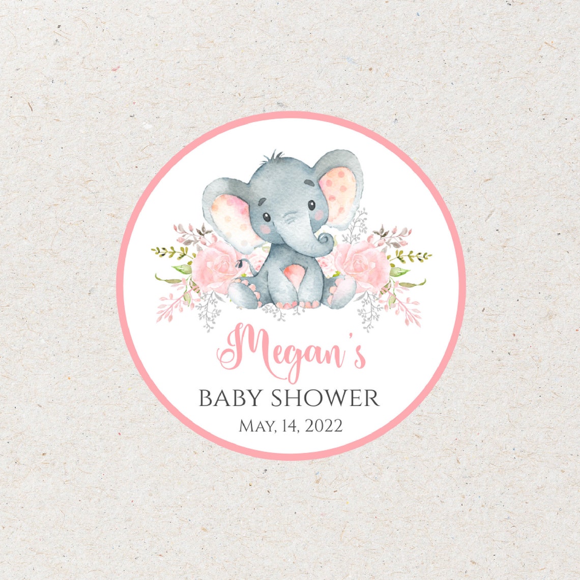 Elephant Favor Tags Personalized Labels Pink Floral Elephant - Etsy