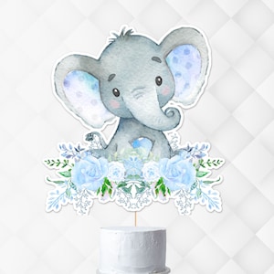 Centrotavola elefante STAMPABILE Topper per torta elefante blu Ritaglio elefante, Centrotavola fai da te, Non modificabile, Decorazioni per baby shower a forma di elefante