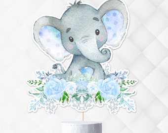 STAMPABILE Centrotavola elefante Blu Elefante Cake Topper Ritaglio di elefante, Centrotavola fai da te, Non modificabile, Decorazioni Baby Shower Elefante
