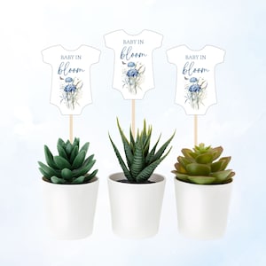 Baby in Bloom Babyparty Favors, druckbarer Body Favor Tag PDF, blaues Baby in Bloom Baby Strampelanzug Tag, Wildblume Dankeschön Tag, Blumengeschenk