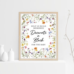 Decora un cartello a tema "bambino in fiore" con blocchi, decora un baby shower con blocchi dell'alfabeto, un cartello decorativo con blocchi, un baby shower con fiori selvatici, un baby block.