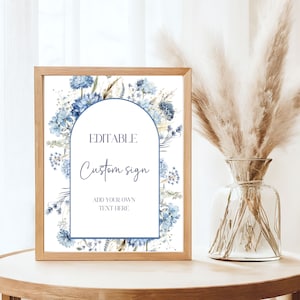 Baby in voller Blüte Benutzerdefiniertes Schild, bearbeitbare Vorlage, staubige blaue Wildblume Babyparty benutzerdefinierte Schildvorlage bearbeitbares Schild, Größe 5x7 und 8x10