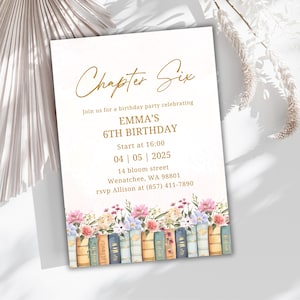 Invito di compleanno a tema libro di fiabe - Invito per il 6° compleanno, festa di compleanno a tema libro, invito per festa a tema biblioteca, modificabile per qualsiasi età