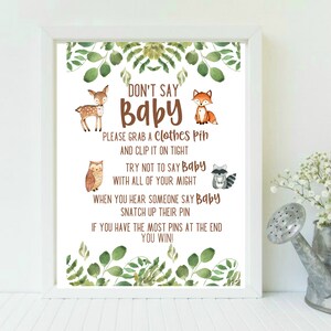 Woodland Baby Shower Game Sign: Don't Say Baby Printable (Digital Download 5x7 & 8x10