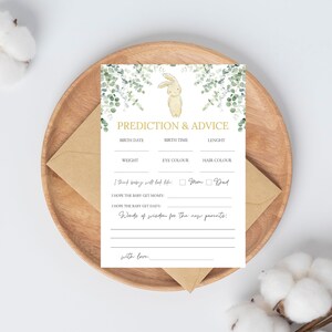 Prédictions pour bébé, carte de prédiction et de conseils, cartes de prédictions non sexistes, jeu de prédiction de bébé lapin, conseils pour les nouveaux parents