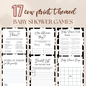 Gamebundel met koeprintshow, Holy Cow-gamepakket babyshower, game-activiteit babyshower, gamepakket babyshower