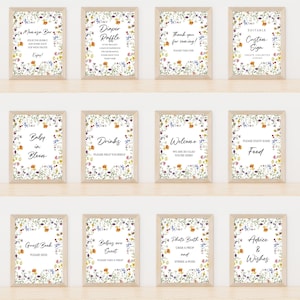 Baby in Bloom-bordbundel afdrukbaar, borden Wildflower-feestje, Bloom Signs Pack DIGITALE DOWNLOAD, Genderneutrale douchefeestdecoratie