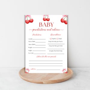 Carte de prédictions et de conseils pour bébé, cartes de prédiction sur le thème de l'arc de cerise, jeu de prédiction de bébé, conseils pour les nouveaux parents, baby shower pour fille