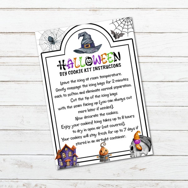 Halloween DIY Cookie kit Instructions, cookie kit card, Halloween cookie box instructions, Treat Tags, DIY cookie kit card, Instant Download