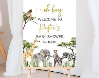 Jungle Safari Animal baby shower welcome sign, DIGITAL Safari Jungle Oh Boy, Jungle Baby Shower, Greenery baby shower, Printable sign