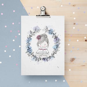 Affiche aquarelle animaux pour enfants - Carte décorative - Illustration aquarelle - Décoration chambre - Fille