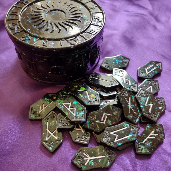 Holographic Norse Runes With Box-Divination-Elder Futhark-Spiritual-Religion-Metaphysical-Rune Casting-Runes-Runic-Rune Casting-Pagan-Druid