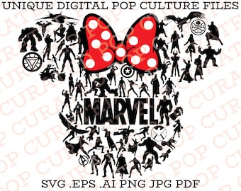 Minnie Mouse Superhéroe Cómic Collage Parque de Atracciones Paseo Temático Capitán América Iron Man Hulk Archivo de camiseta