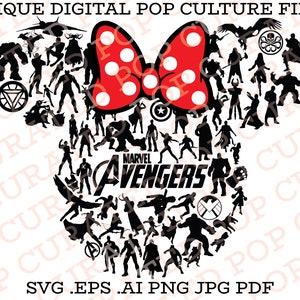 Minnie Mouse Avengers Comic Book Collage Pretpark Thema Rit Captain America Iron Man Hulk T-Shirt Bestand