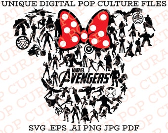 Minnie Mouse Vengadores Cómic Collage Parque de atracciones Paseo temático Capitán América Iron Man Hulk Camiseta Archivo