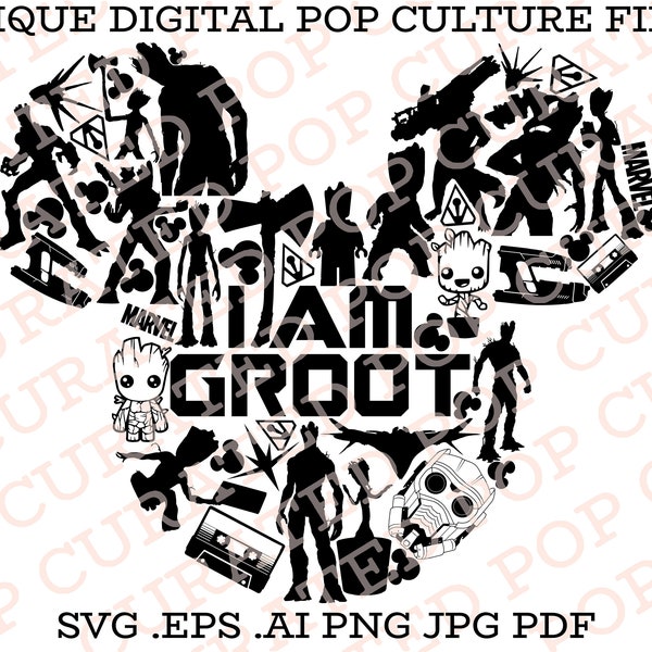 Groot Guardians of the Galaxy Marvel Superhero Mickey Mouse Ear Collage Custom SVG File