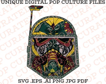 Boba Fett Bounty Hunter Mandalorian Galaxys Edge Storm Trooper Star Wars Mickey Mouse Sugar Skull Halloween Trilogy Movie Jango Fett SVG