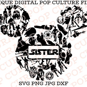 Star Wars Family Sister Custom Vacation Matching SVG File DIY Galaxys Edge Luke Skywalker Mando Princess Leia Light Saber Millenium Falcon